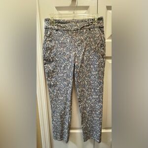 Jules & Leopold Dusty Blue Floral pants w/Cream & Brown Accents / Small/Petite